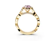 Halo Engagement Ring Setting for Fancy Pink Oval Center with Twist Band and Prong Head in Yellow Gold