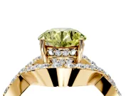 Halo Engagement Ring Setting for Fancy Yellow Round Cut Center with Pave Infinity Twist Band and Prong Head in Yellow Gold