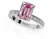 Milgrain Pave Engagement Ring Setting for Fancy Pink Emerald Cut Center with Accent Band and Prong Head in Sterling Silver