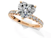 Solitaire Engagement Ring Setting for Heart-Shaped Center with Shared-Prong Accents and Prong Head in Rose Gold