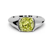 Tension Engagement Ring Setting for Fancy Yellow Cushion Cut Center with Wide Tapered Band and Tension Head in Sterling Silver