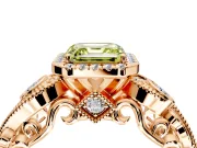 Milgrain Halo Engagement Ring Setting for Fancy Yellow Asscher Cut Center with Shoulder Bezels and Prong Head in Rose Gold
