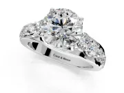 Solitaire Engagement Ring Setting for Round Cut Center with Graduated Shared Prongs and Prong Head in Platinum