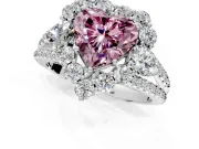 Halo Engagement Ring Setting for Fancy Pink Heart-Shaped Center with Two-Strand Split Shank and Prong Head in Sterling Silver