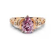 Solitaire Engagement Ring Setting for Fancy Pink Pear-Shaped Center with Filigree Band and Prong Head in Rose Gold