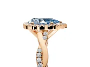 Halo Engagement Ring Setting for Fancy Blue Pear-Shaped Center with Pave and Plain Twist Band and Prong Head in Rose Gold