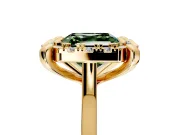 Single Halo Engagement Ring Setting for Fancy Green Asscher Cut Center with Corner Claws, Plain Band and Prong Head in Yellow Gold