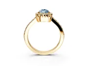 Halo Engagement Ring Setting for Fancy Blue Pear-Shaped Center with Inner Milgrain Border and Prong Head in Yellow Gold