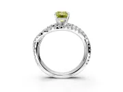 Solitaire Engagement Ring Setting for Fancy Yellow Emerald Cut Center with Woven 3-Strand Pave Band and Prong Head in Platinum