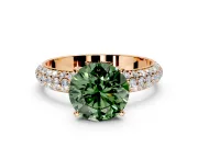 Solitaire Engagement Ring Setting for Fancy Green Round Cut Center with Domed Multi-Row Pave Band and Prong Head in Rose Gold