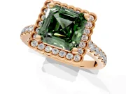Milgrain Floral Halo Engagement Ring Setting for Fancy Green Asscher Cut Center with Pave Band and Prong Head in Rose Gold