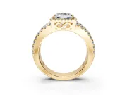Halo Engagement Ring Setting for Princess Cut Center with Wide-Open Pave Split Shank and Prong Head in Yellow Gold