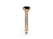 Solitaire Engagement Ring Setting for Fancy Black Round Cut Center with Engraved Pave Band and Prong Head in Rose Gold