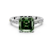 Baguette Engagement Ring Setting for Fancy Green Asscher Cut Center with Alternating Bar-Set Band and Prong Head in White Gold