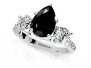 3 Stone Engagement Ring Setting for Fancy Black Pear-Shaped Center with Crossover Basket, Pave Band and Prong Head in Platinum