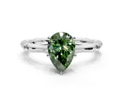Solitaire Engagement Ring Setting for Fancy Green Pear-Shaped Center with Bamboo Band and Prong Head in Sterling Silver