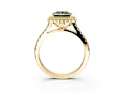 Milgrain Floral Halo Engagement Ring Setting for Fancy Green Princess Cut Center with Pave Band and Prong Head in Yellow Gold