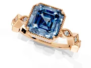 Milgrain Bezel Engagement Ring Setting for Fancy Blue Asscher Cut Center with Marquise Stations and Bezel Head in Rose Gold