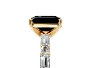 Baguette Engagement Ring Setting for Fancy Black Emerald Cut Center with Alternating Bar-Set Band and Prong Head in Yellow Gold