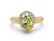 Halo Engagement Ring Setting for Fancy Yellow Pear-Shaped Center with Knife Ridge Cathedral Band and Prong Head in Yellow Gold
