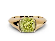 Tension Engagement Ring Setting for Fancy Yellow Cushion Cut Center with Wide Tapered Band and Tension Head in Yellow Gold