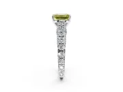 Solitaire Engagement Ring Setting for Fancy Yellow Emerald Cut Center with Pave Cathedral Shoulders and Prong Head in Platinum