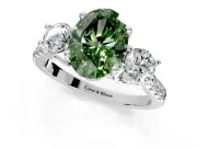 3 Stone Engagement Ring Setting for Fancy Green Oval Center with Crossover Basket, Pave Band and Prong Head in Platinum