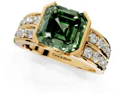 Bezel Engagement Ring Setting for Fancy Green Asscher Cut Center with Wide Channel-Set Band and Bezel Head in Yellow Gold