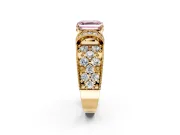 Pave Engagement Ring Setting for Fancy Pink Asscher Cut Center with Curved Accent Rows, Openwork and Prong Head in Yellow Gold