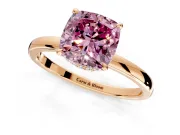 Hidden Halo Engagement Ring Setting for Fancy Pink Cushion Cut Center with Plain Band and Tall Prong Head in Rose Gold