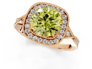 Halo Engagement Ring Setting for Fancy Yellow Round Cut Center with Milgrain Rim, Pave Band and Prong Head in Rose Gold