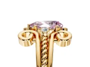 Solitaire Engagement Ring Setting for Fancy Pink Pear-Shaped Center with Twisted Band and Scroll Prong Head in Yellow Gold