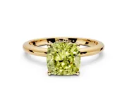 Hidden Halo Engagement Ring Setting for Fancy Yellow Cushion Cut Center with Thin Round-Wire Band and Prong Head in Yellow Gold