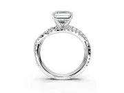 Solitaire Engagement Ring Setting for Asscher Cut Center with Woven 3-Strand Pave Band and Prong Head in Sterling Silver