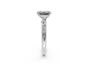 Cluster Engagement Ring Setting for Emerald Cut Center with Round Cut Accent Band and Prong Head in White Gold