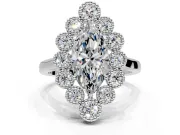 Cluster Halo Engagement Ring Setting for Marquise Center with Milgrain Bezel Accents and Prong Head in Platinum