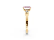 3 Stone Engagement Ring Setting for Fancy Pink Radiant Cut Center with Wide Plain Band and Prong Head in Yellow Gold