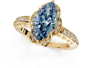 Floral Engagement Ring Setting for Fancy Blue Marquise Center with Four Accent Clusters and Prong Head in Yellow Gold