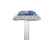 Halo Engagement Ring Setting for Fancy Blue Radiant Cut Center with Plain Tapered Band and Prong Head in White Gold