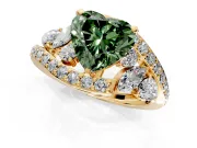 Halo Engagement Ring Setting for Fancy Green Heart-Shaped Center with Marquise and Pave Bypass Band and Prong Head in Yellow Gold