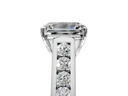 Solitaire Engagement Ring Setting for Emerald Cut Center with Round Cut Channel Band and Prong Head in Sterling Silver
