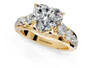 Solitaire Engagement Ring Setting for Heart-Shaped Center with Graduated Shared Prongs and Prong Head in Yellow Gold