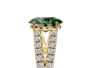 Solitaire Engagement Ring Setting for Fancy Green Oval Center with Pave Split Shank and Prong Head in Yellow Gold