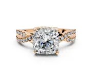 Solitaire Engagement Ring Setting for Cushion Cut Center with Narrow Twist Pave Band and Prong Head in Rose Gold