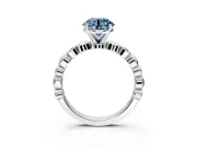 Solitaire Engagement Ring Setting for Fancy Blue Round Cut Center with Beaded Bezel Station Band and Prong Head in Platinum