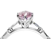 Baguette Engagement Ring Setting for Fancy Pink Pear-Shaped Center with Alternating Bar-Set Band and Prong Head in Platinum