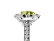 Halo Engagement Ring Setting for Fancy Yellow Round Cut Center with Milgrain Pave Band and Bezel Head in Sterling Silver