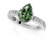 Solitaire Engagement Ring Setting for Fancy Green Pear-Shaped Center with Milgrain-Edged Pave Band and Prong Head in Sterling Silver