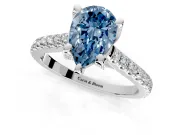 Solitaire Engagement Ring Setting for Fancy Blue Pear-Shaped Center with Widening Pave Band and Claw Prong Head in Sterling Silver