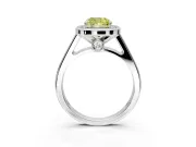 Halo Engagement Ring Setting for Fancy Yellow Cushion Cut Center with Outer Bezel Rim, Pave Band and Prong Head in White Gold
